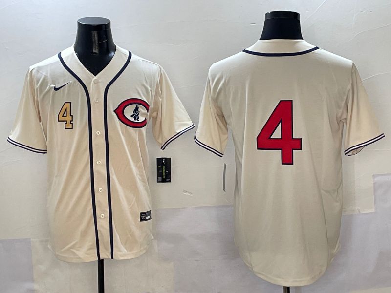Men Chicago Cubs #4 No Name Cream Throwback 2025 Nike MLB Jersey style 2